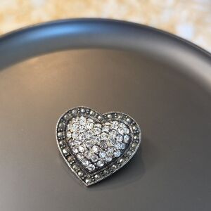 Heart Shaped Sterling Silver and Crystal Brooch Signed